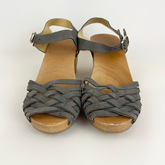 Kulik Swedish Handmade Gray Leather Basket Wooden Sandal Clogs Womens EU 37 US 7 - Picture 4 of 16